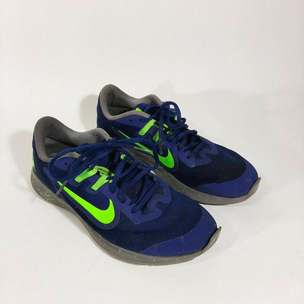 Nike Boys Downshifter 9 RW CI3440-400 Blue Electric Green Running Shoes Size 7Y